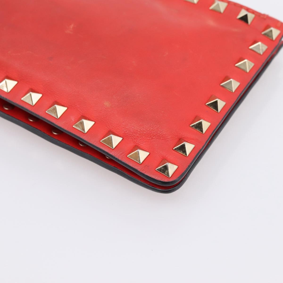 VALENTINO Clutch Bag Leather Black Gold Auth bs37371