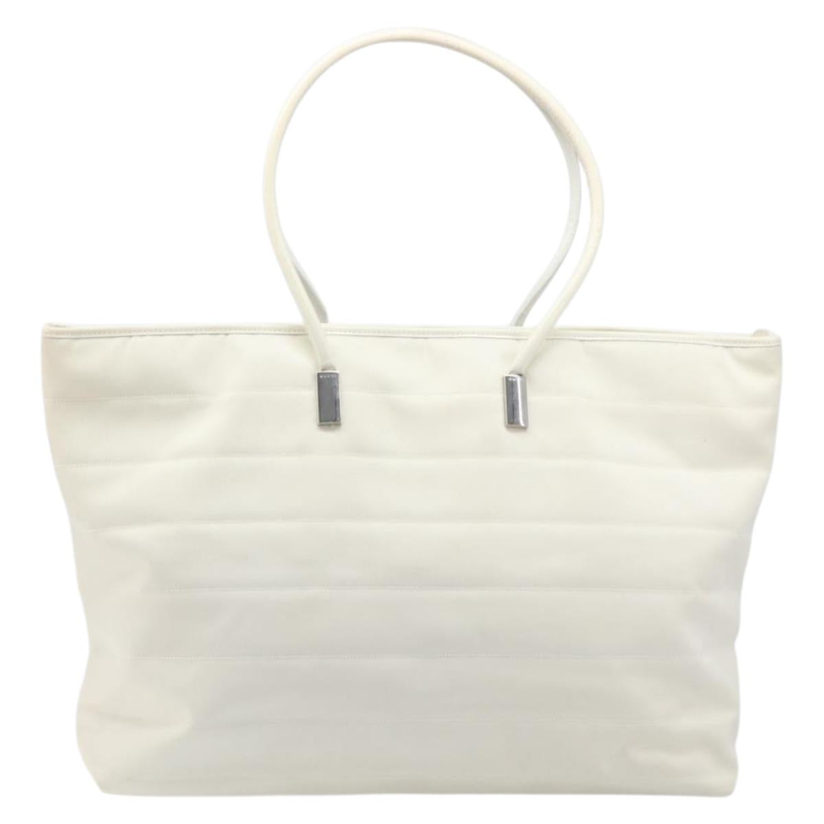 GUCCI Tote Bag Nylon White Silver 002 2123 0455 Auth bs37372