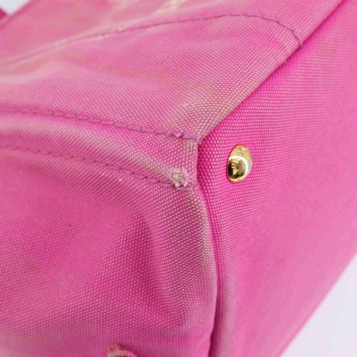 PRADA Canapa MM Hand Bag Canvas Pink Gold Auth bs37373