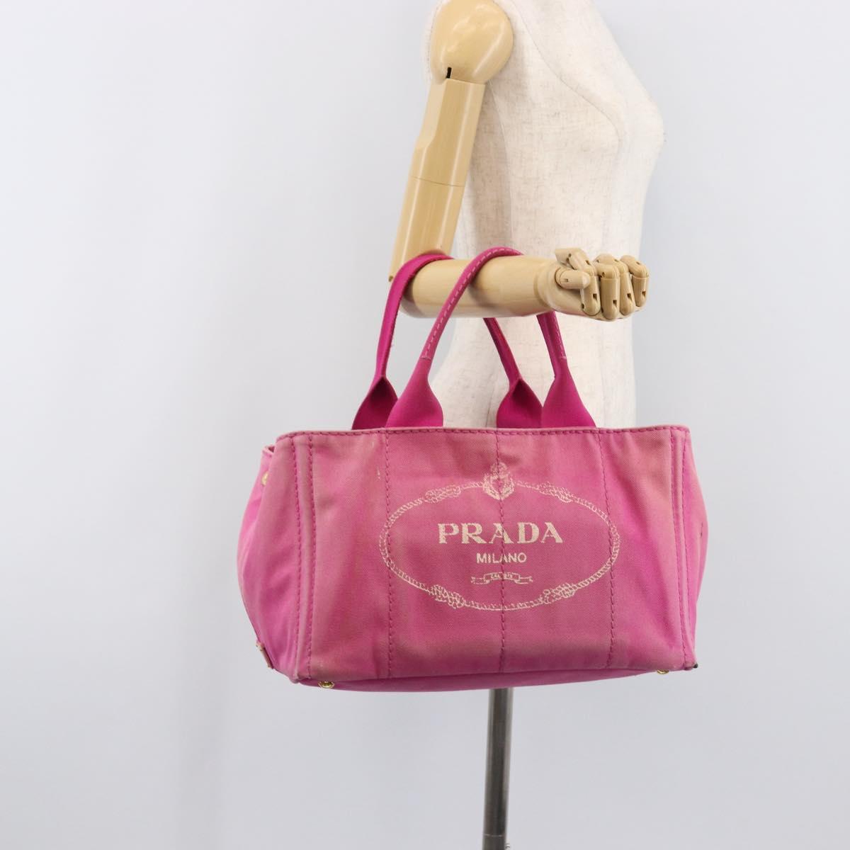 PRADA Canapa MM Hand Bag Canvas Pink Gold Auth bs37373