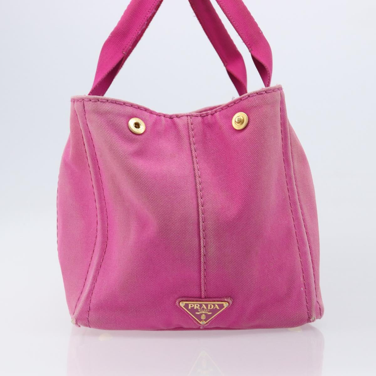 PRADA Canapa MM Hand Bag Canvas Pink Gold Auth bs37373