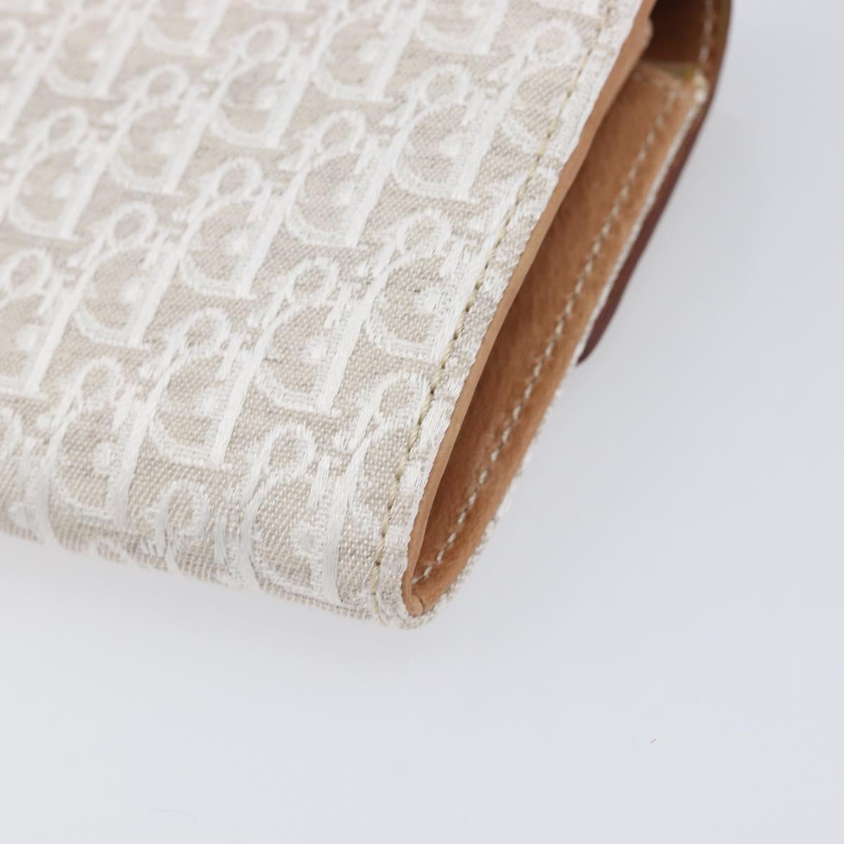 Christian Dior Trotter Canvas Long Wallet White Silver Auth bs37382V