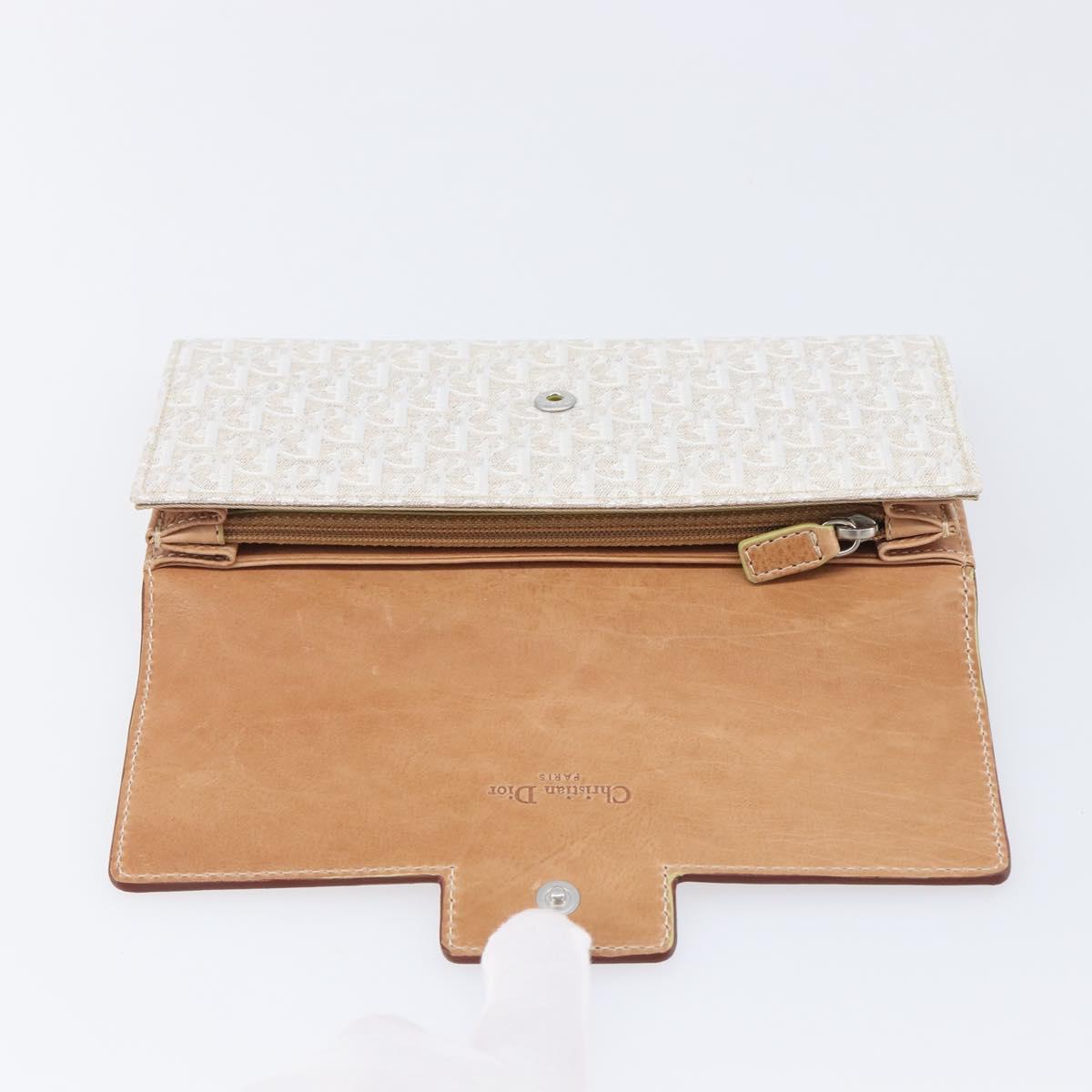 Christian Dior Trotter Canvas Long Wallet White Silver Auth bs37382V