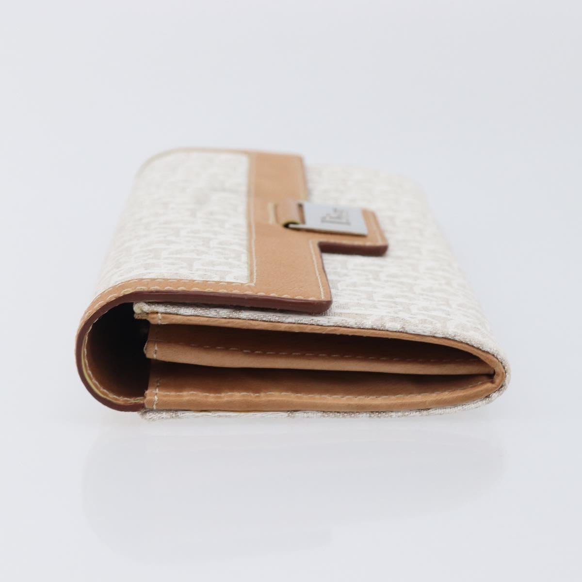 Christian Dior Trotter Canvas Long Wallet White Silver Auth bs37382V