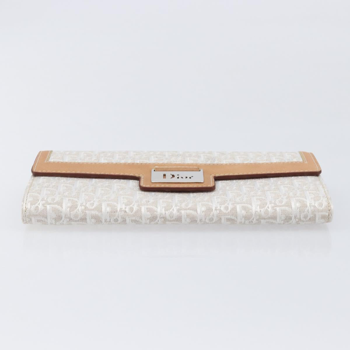 Christian Dior Trotter Canvas Long Wallet White Silver Auth bs37382V