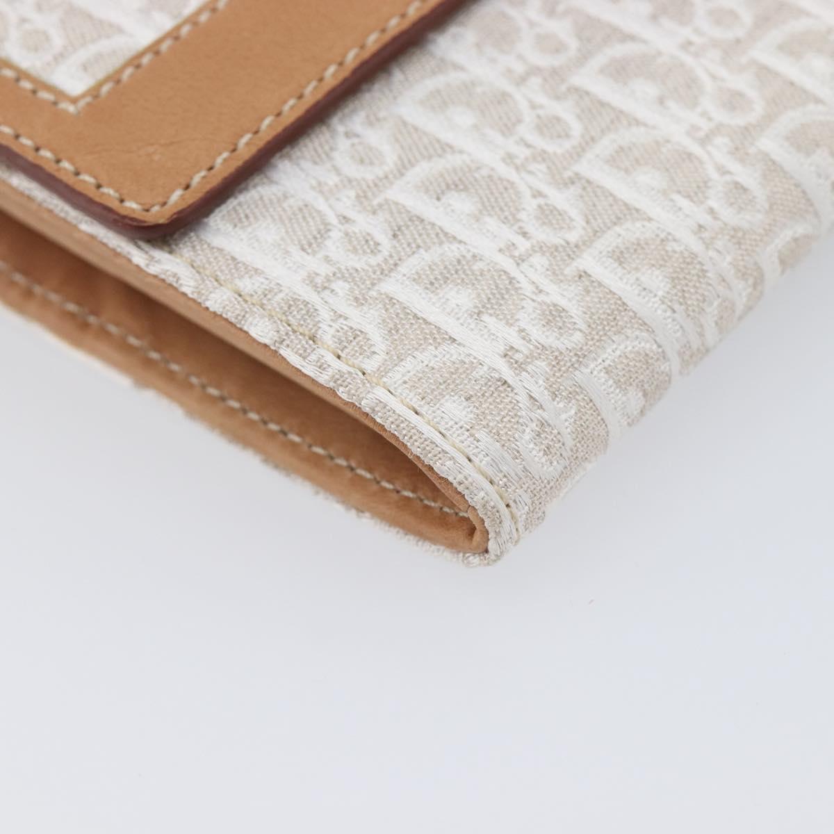 Christian Dior Trotter Canvas Long Wallet White Silver Auth bs37382V