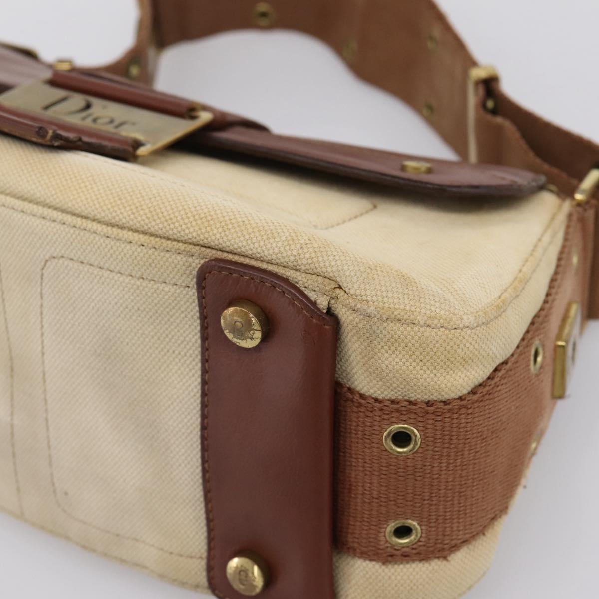 Christian Dior Street Chic Shoulder Bag Canvas Beige Gold Auth bs37384