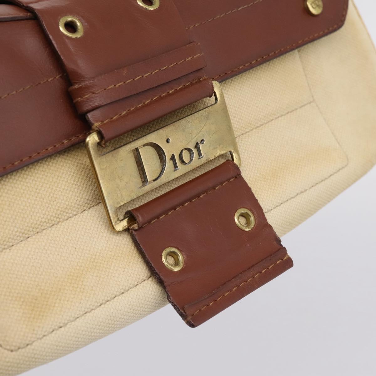 Christian Dior Street Chic Shoulder Bag Canvas Beige Gold Auth bs37384