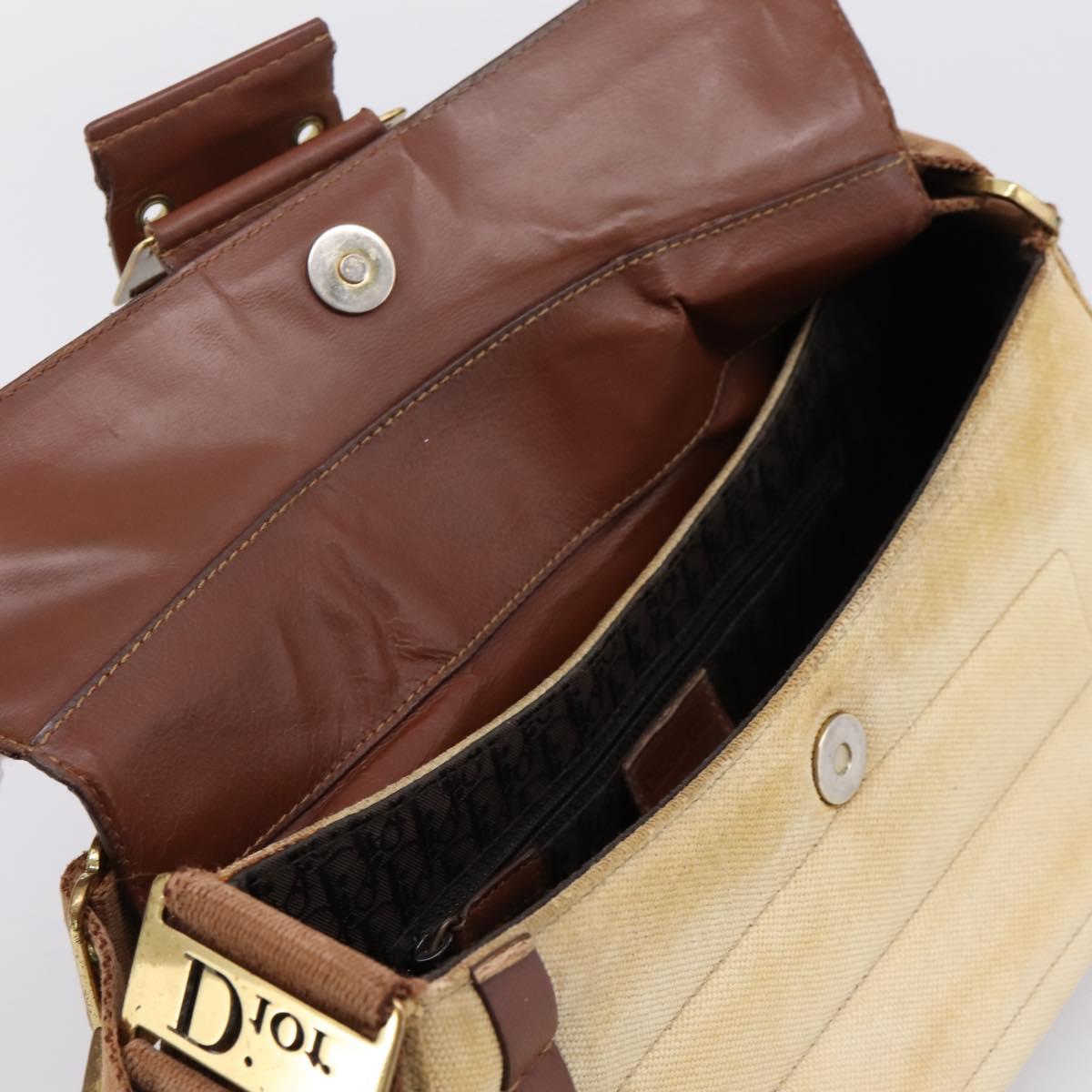 Christian Dior Street Chic Shoulder Bag Canvas Beige Gold Auth bs37384