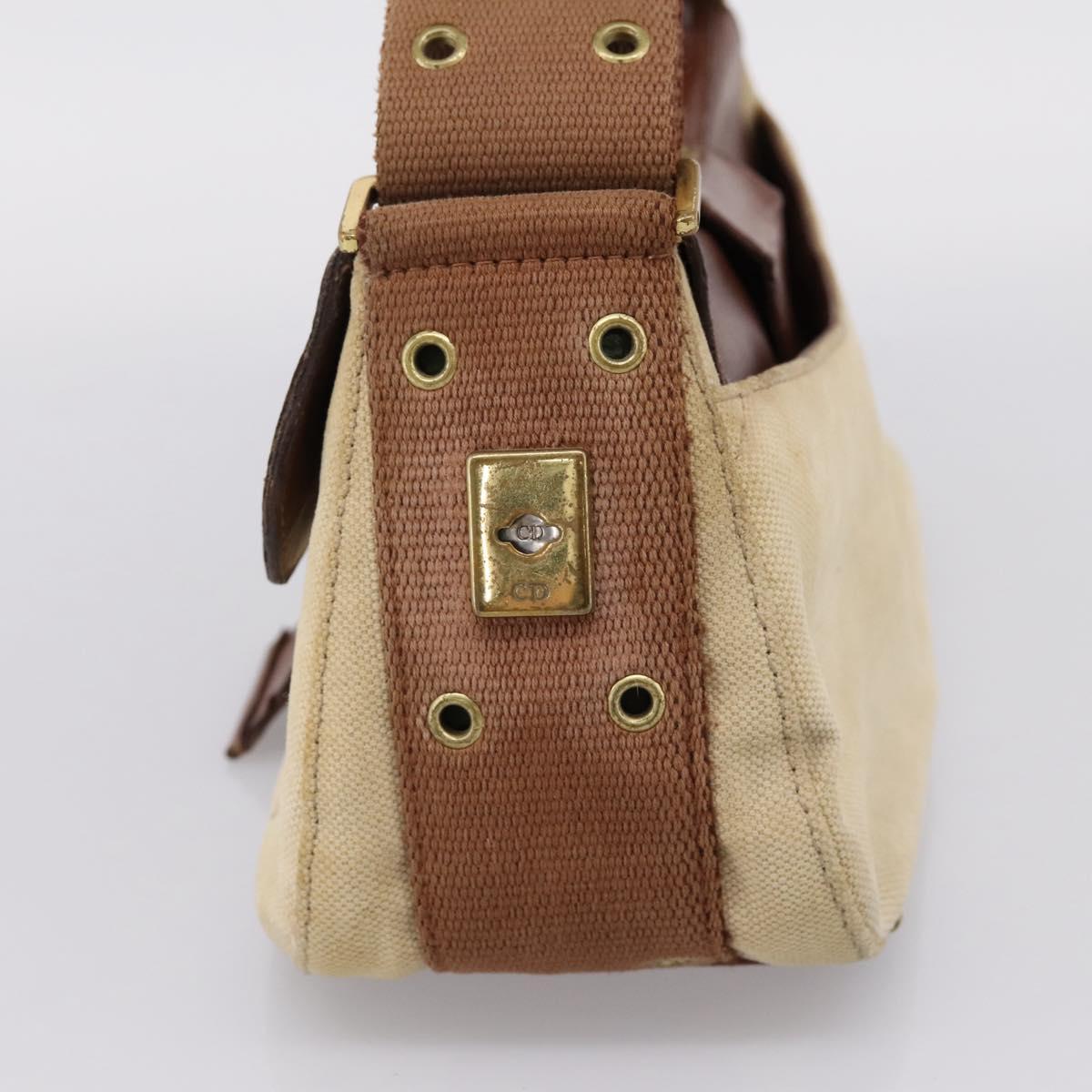 Christian Dior Street Chic Shoulder Bag Canvas Beige Gold Auth bs37384