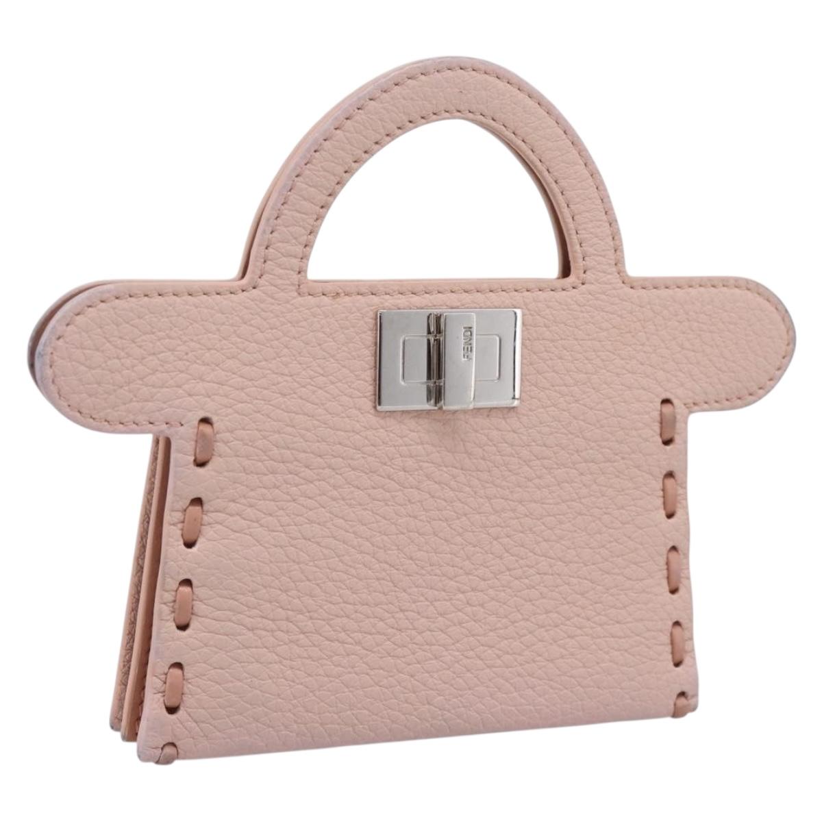 FENDI Peek A Boo Selleria Card Case Leather Pink Silver Auth bs37387M