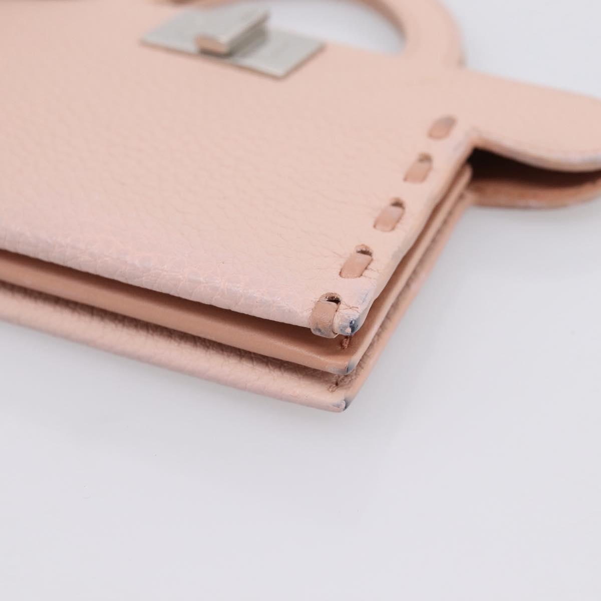 FENDI Peek A Boo Selleria Card Case Leather Pink Silver Auth bs37387M