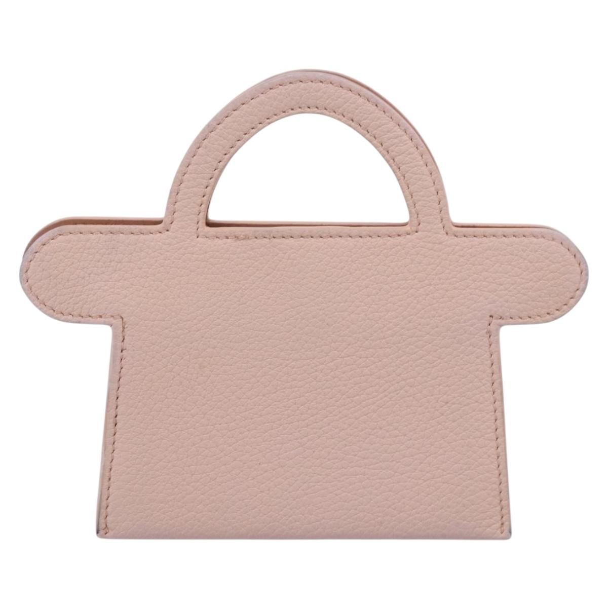 FENDI Peek A Boo Selleria Card Case Leather Pink Silver Auth bs37387M