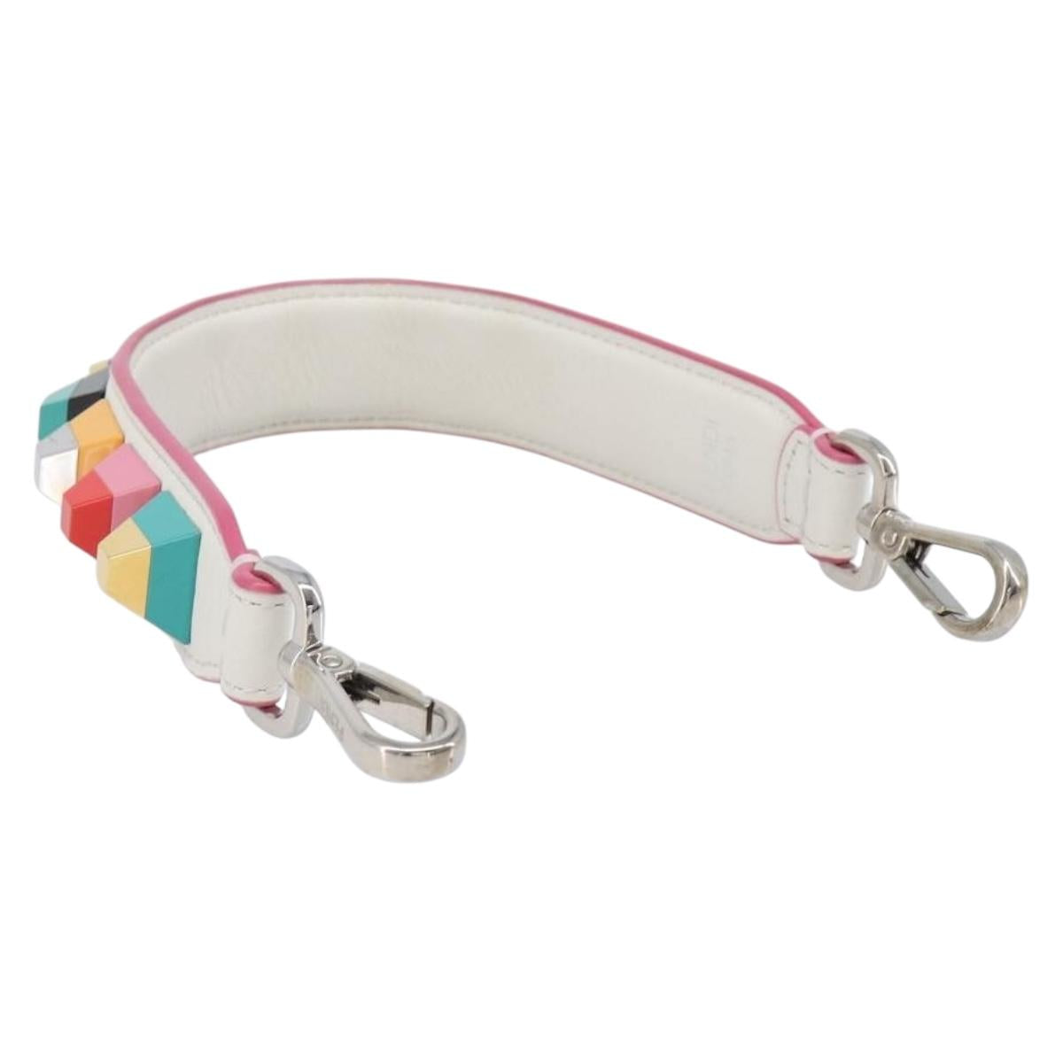 FENDI Strap You Shoulder Strap Leather 15.2"" White Silver Auth bs37389