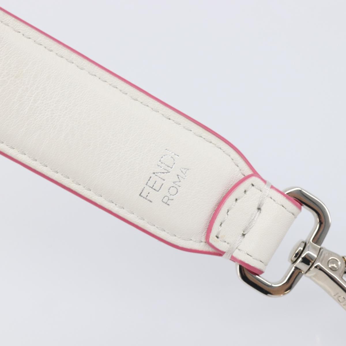 FENDI Strap You Shoulder Strap Leather 15.2"" White Silver Auth bs37389