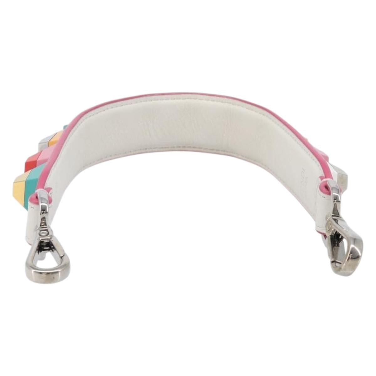 FENDI Strap You Shoulder Strap Leather 15.2"" White Silver Auth bs37389