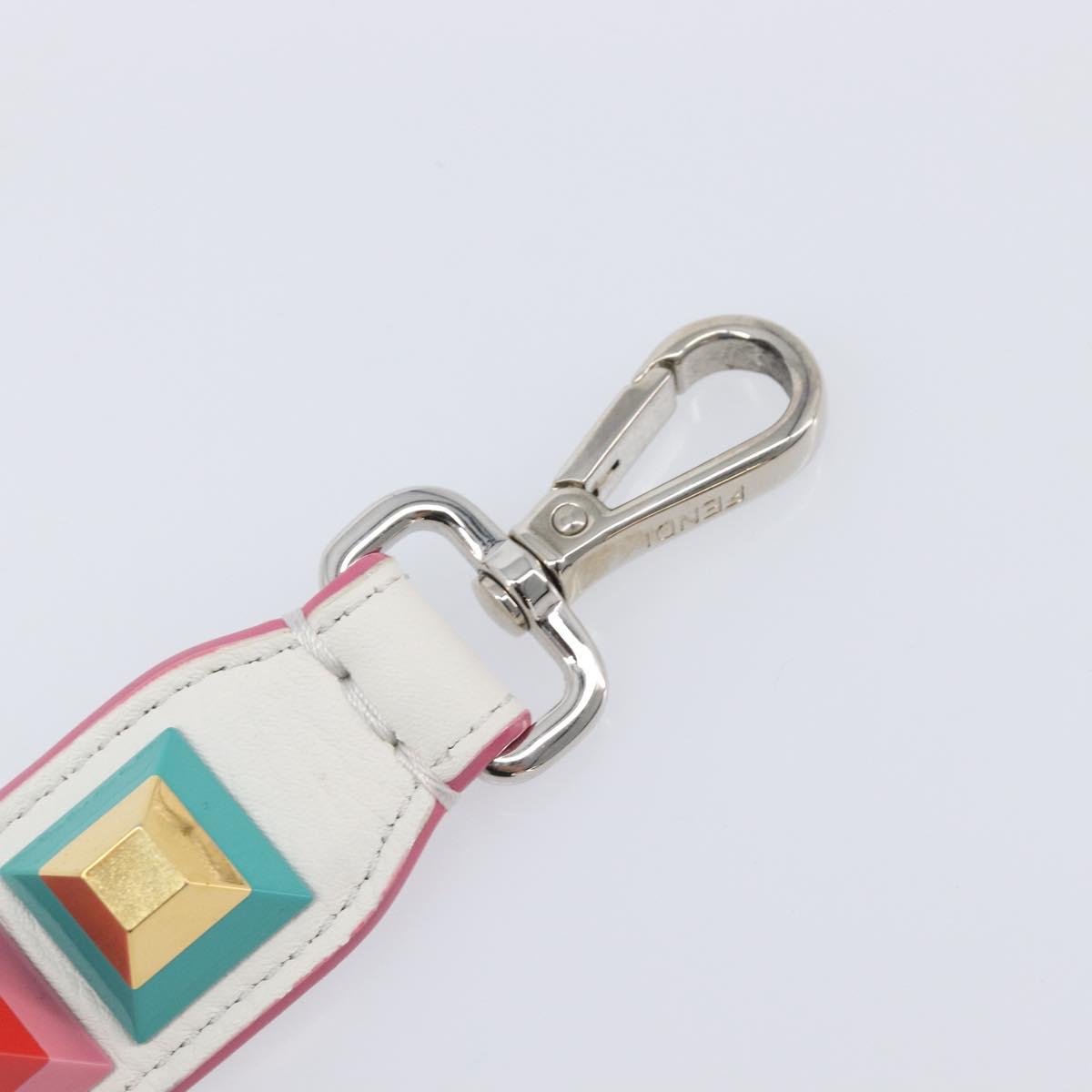 FENDI Strap You Shoulder Strap Leather 15.2"" White Silver Auth bs37389