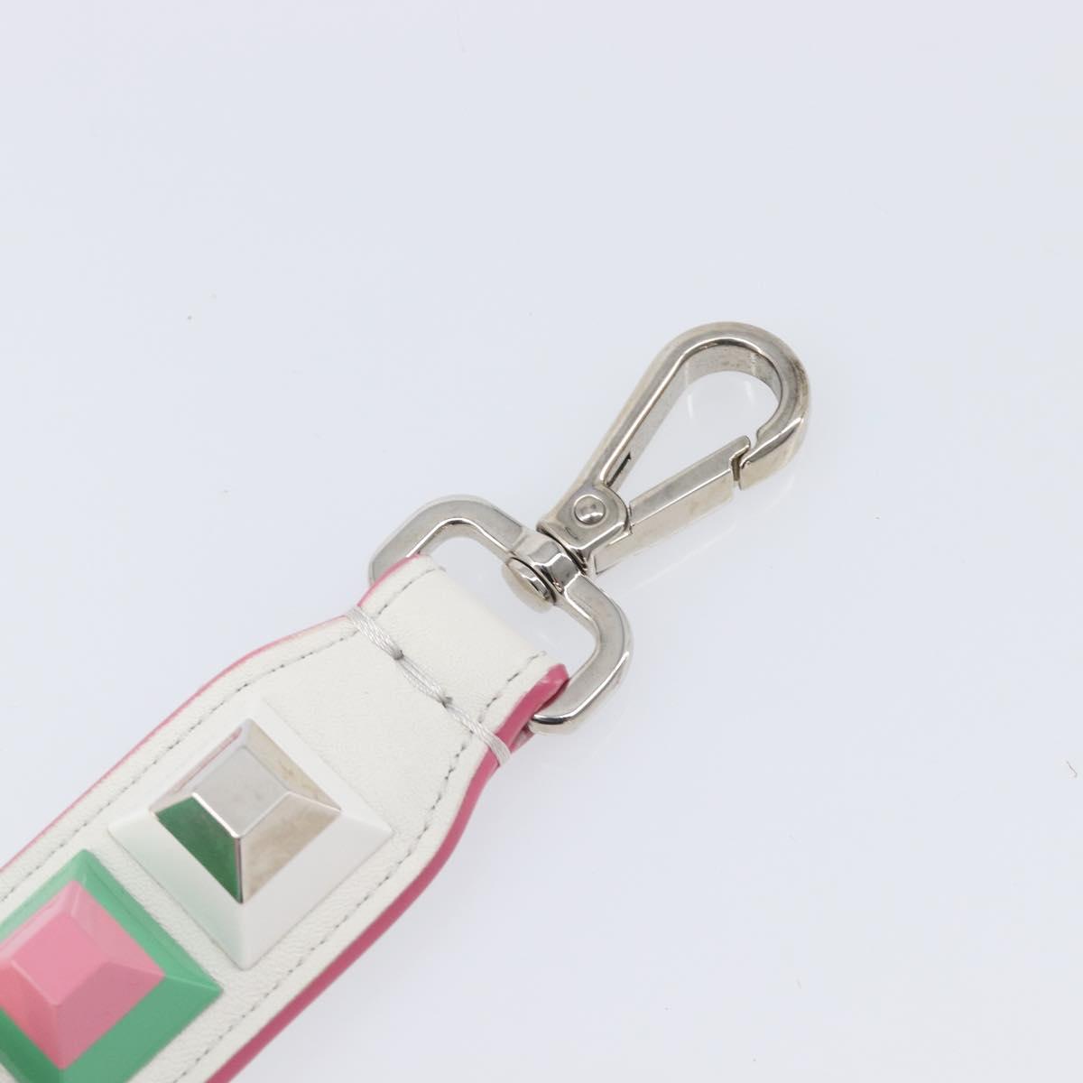 FENDI Strap You Shoulder Strap Leather 15.2"" White Silver Auth bs37389