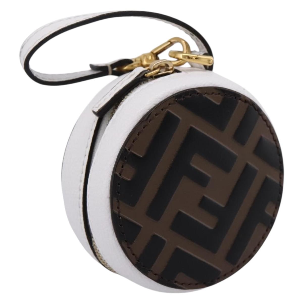 FENDI Zucca Canvas Pouch Charm Brown Gold Auth bs37390A