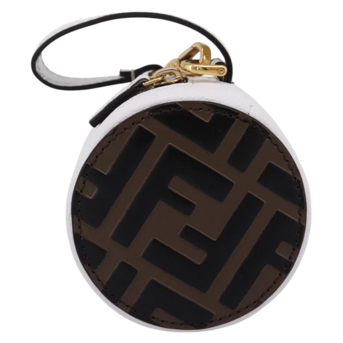 FENDI Zucca Canvas Pouch Charm Brown Gold Auth bs37390A