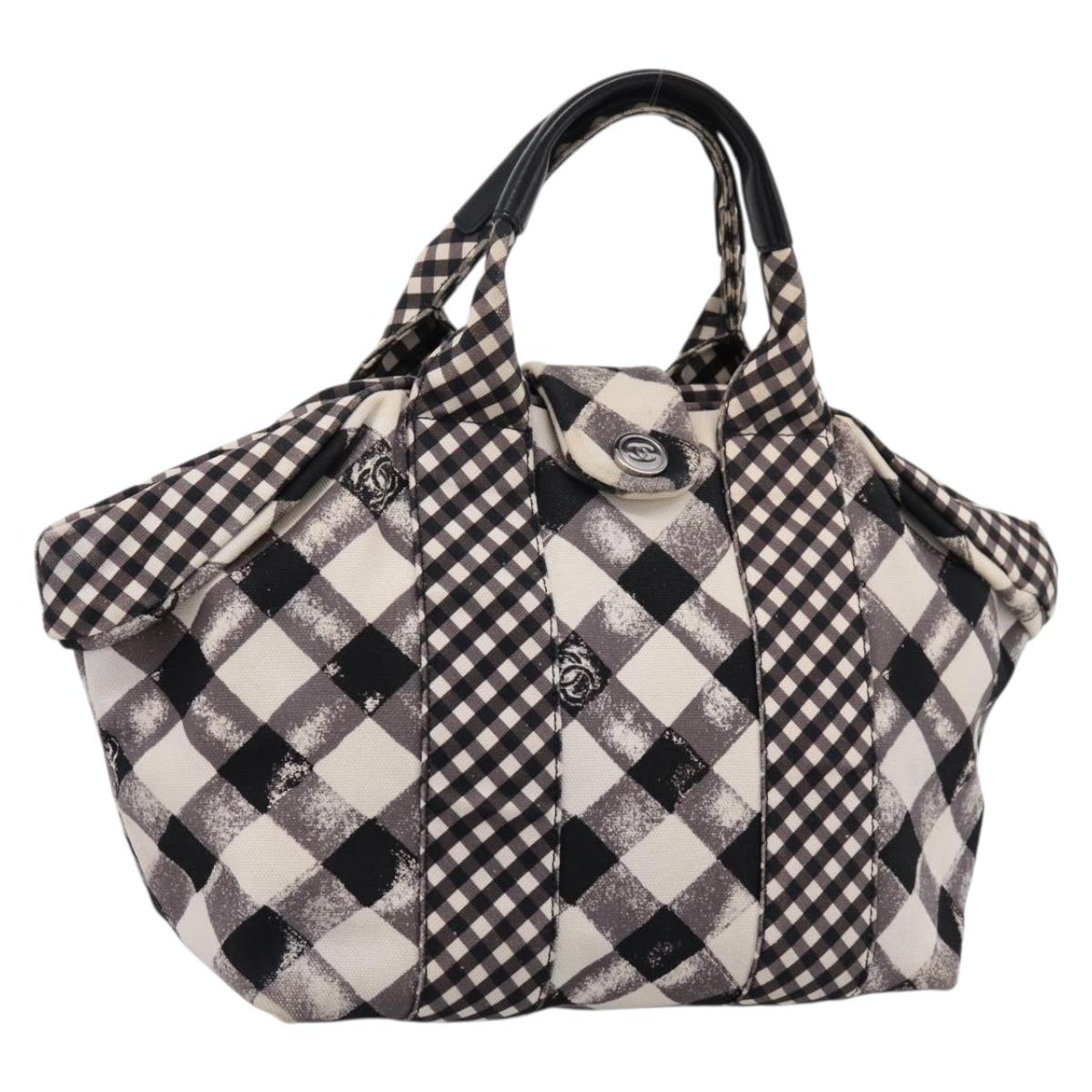 CHANEL Cruise Line Hand Bag Canvas Black White CC Auth bs37391A
