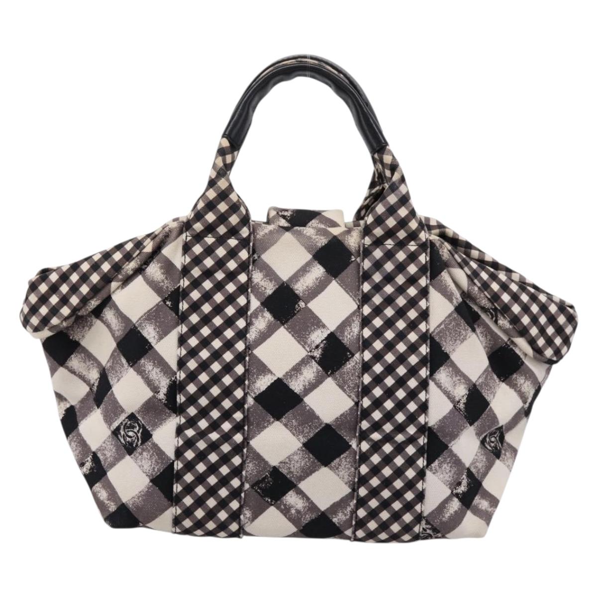 CHANEL Cruise Line Hand Bag Canvas Black White CC Auth bs37391A
