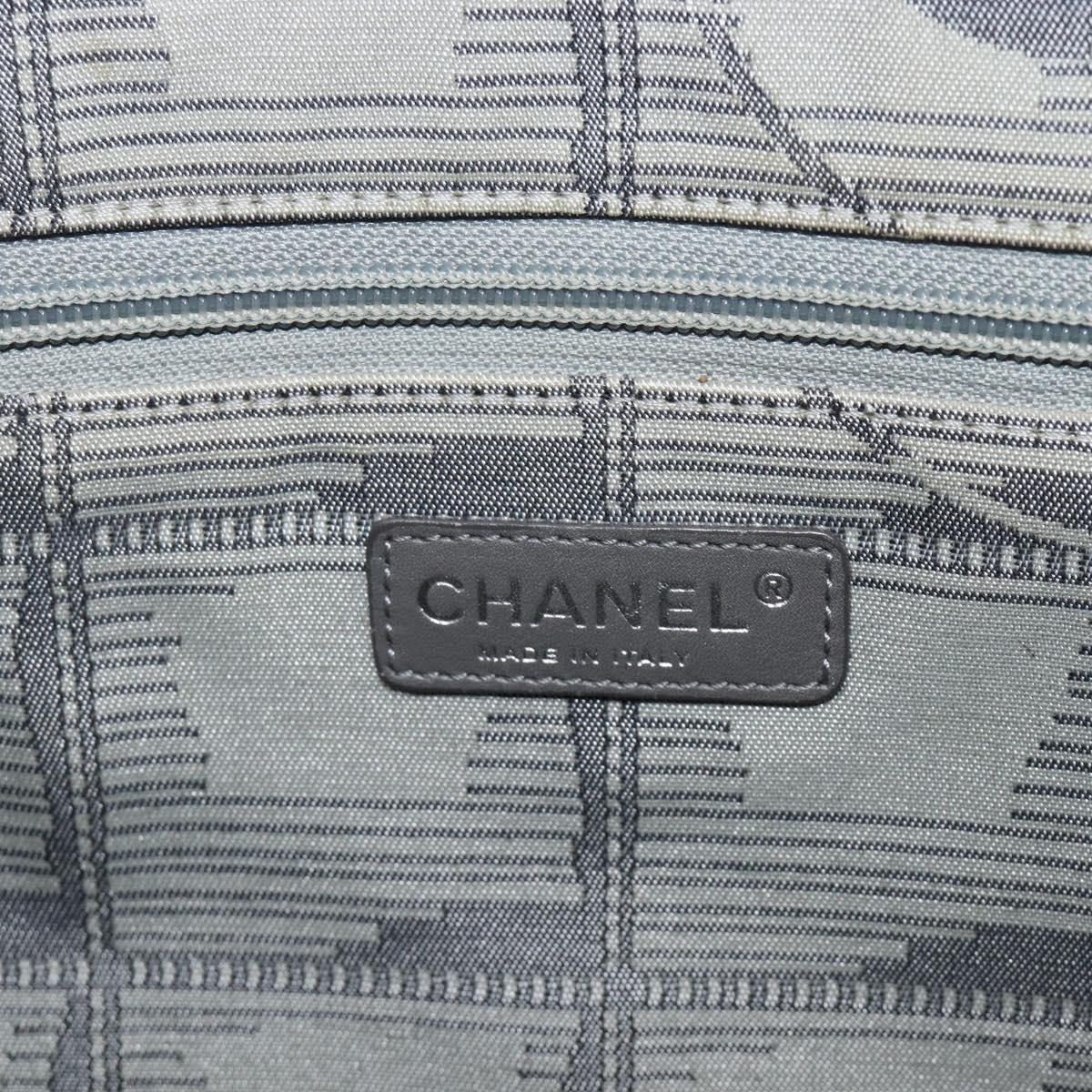 CHANEL New Travel Line Tote Bag Canvas Gray Silver CC Auth bs37392A