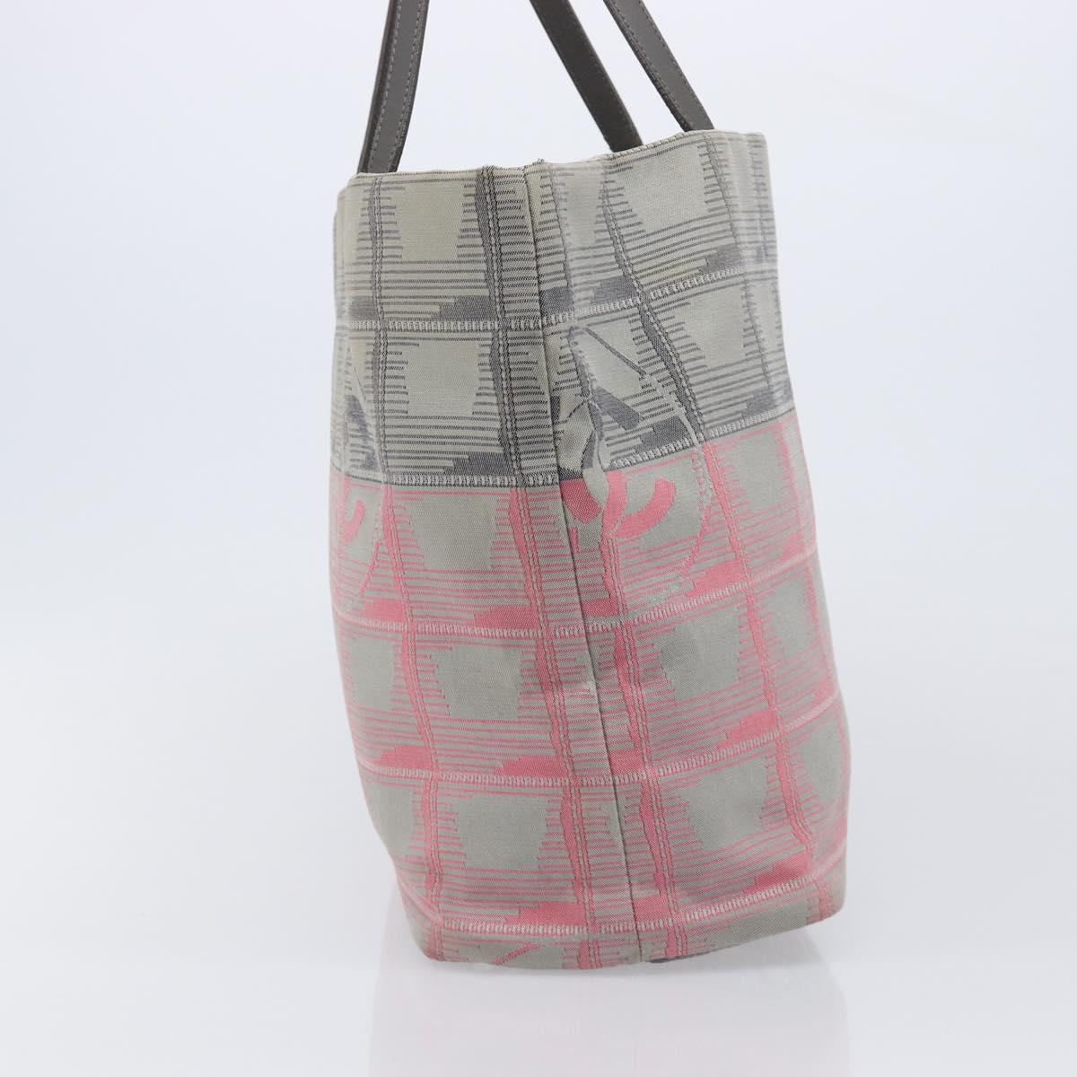 CHANEL New Travel Line Tote Bag Canvas Gray Silver CC Auth bs37392A