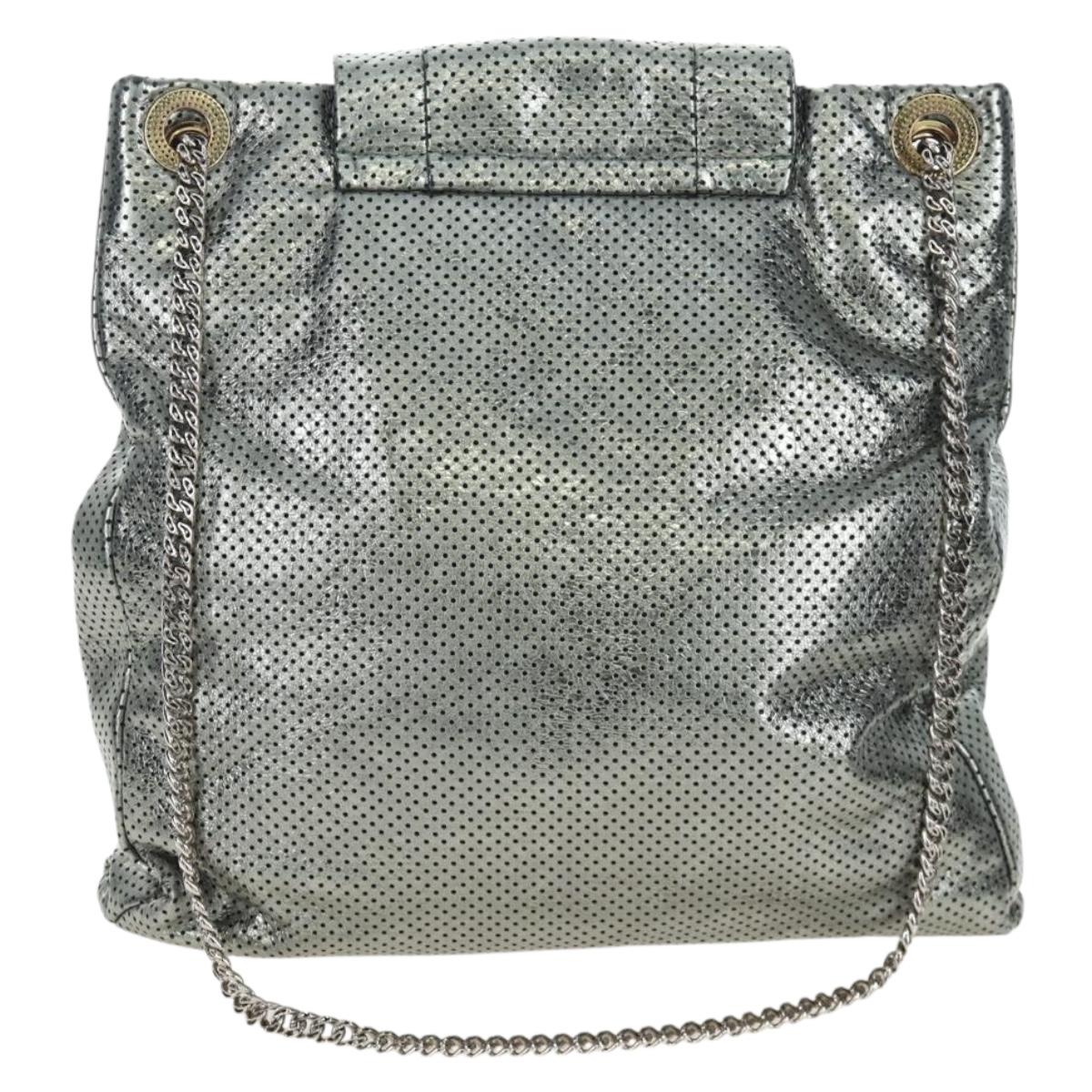 CHANEL 2.55 Chain Shoulder Bag Punching Leather Green Silver CC Auth bs37393V
