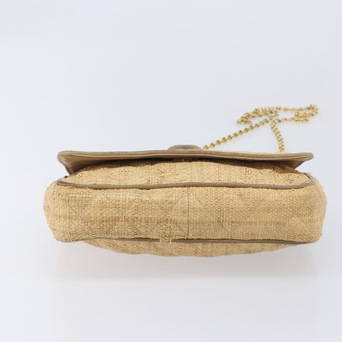 CHANEL Matelasse Chain Shoulder Bag Raffia Beige Gold CC Auth bs37394
