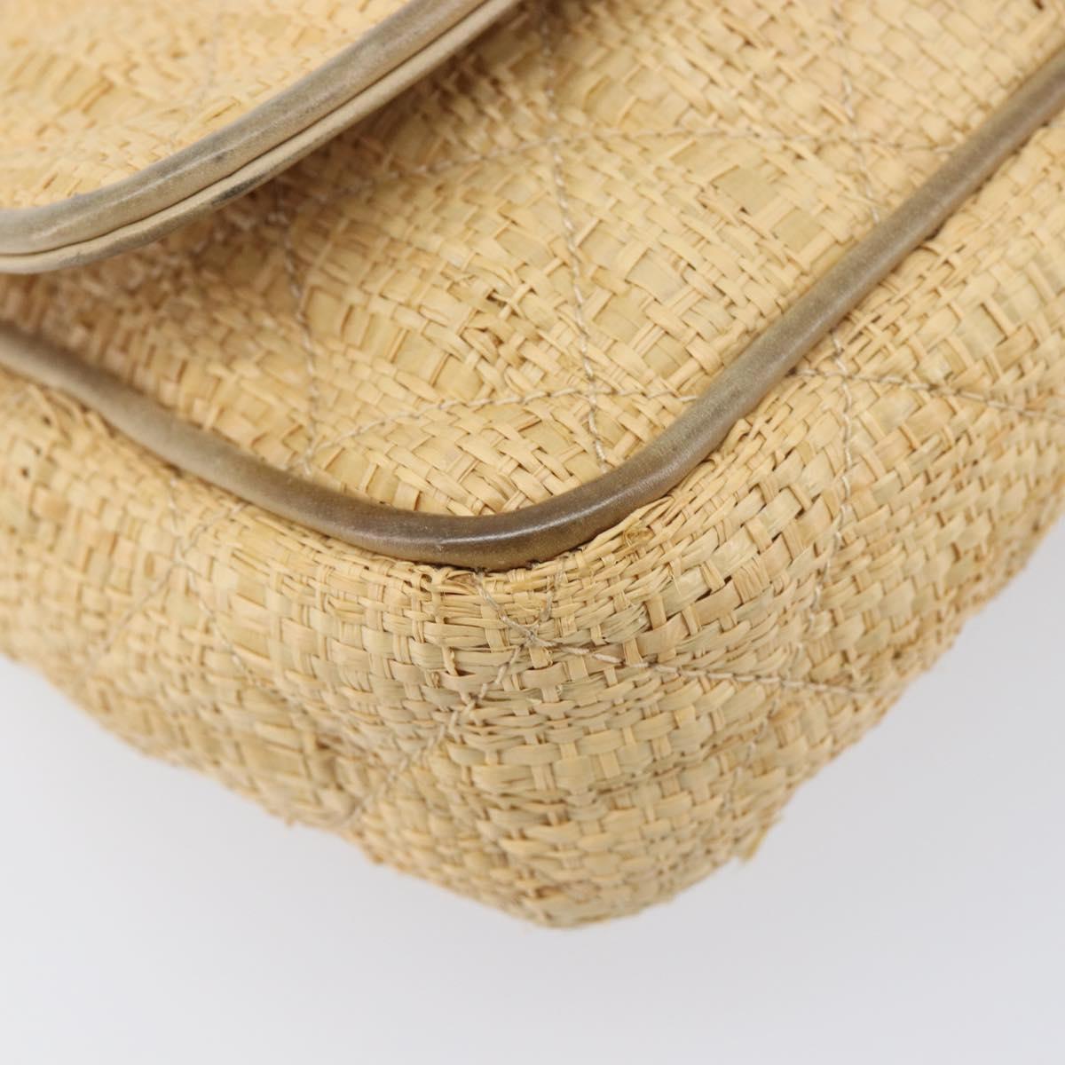 CHANEL Matelasse Chain Shoulder Bag Raffia Beige Gold CC Auth bs37394