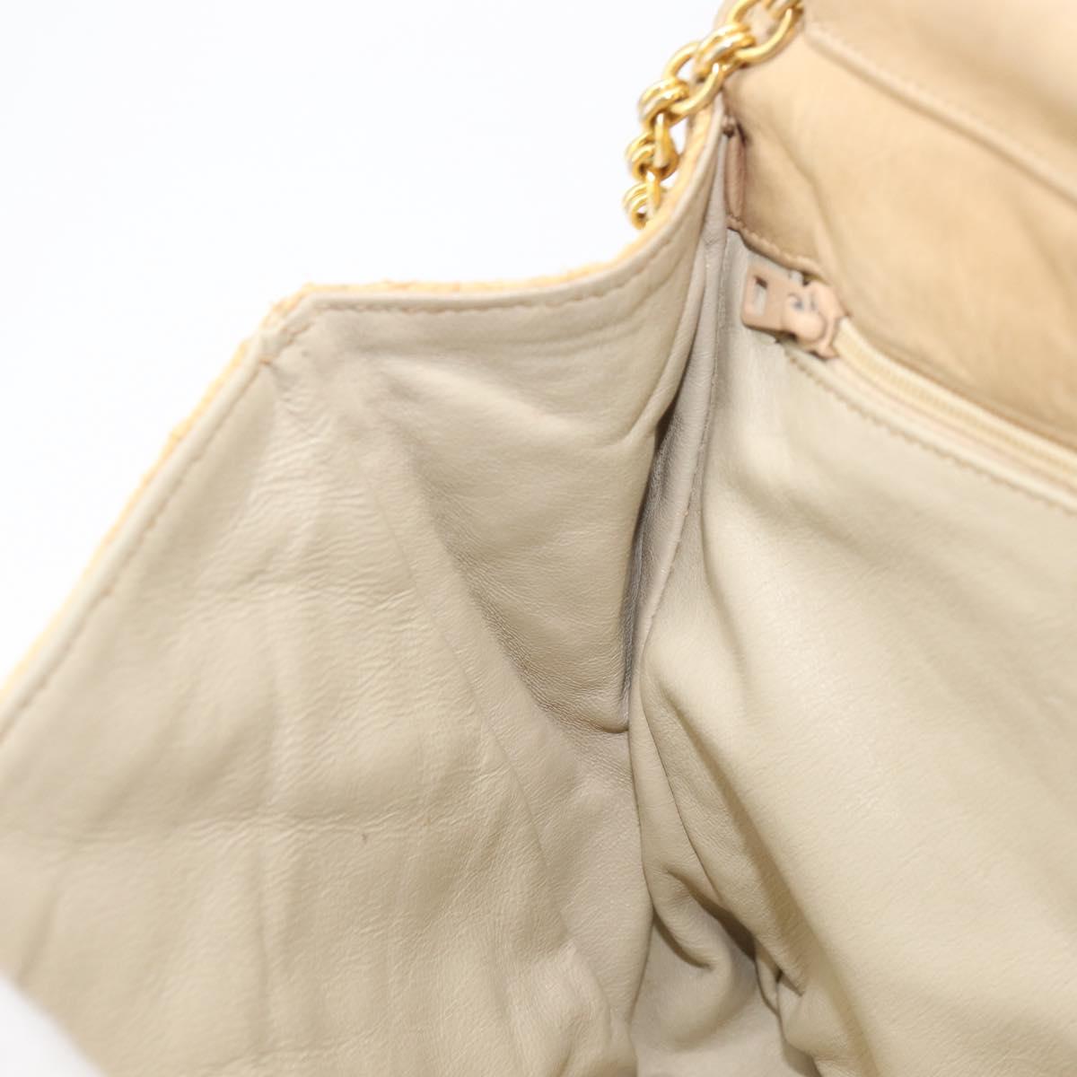 CHANEL Matelasse Chain Shoulder Bag Raffia Beige Gold CC Auth bs37394