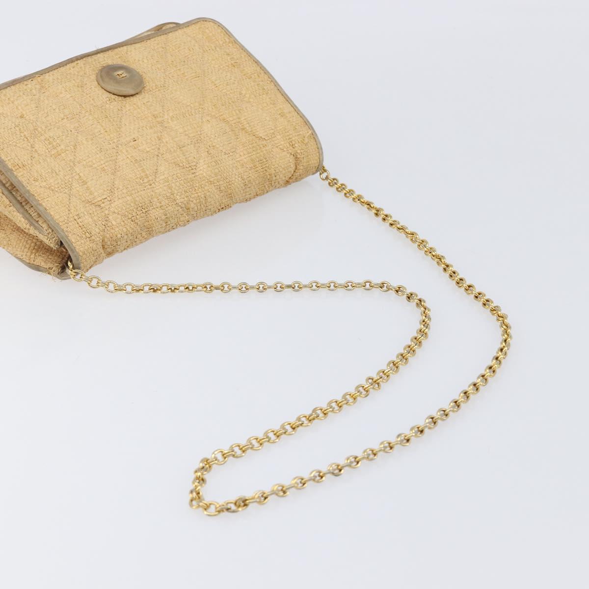 CHANEL Matelasse Chain Shoulder Bag Raffia Beige Gold CC Auth bs37394