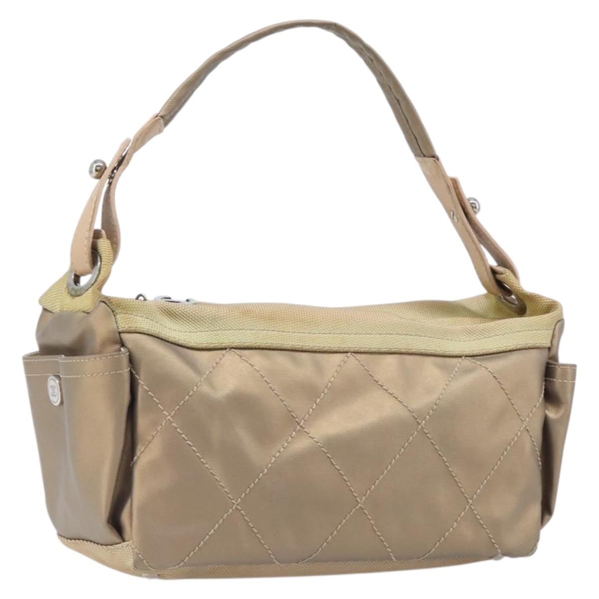 CHANEL Paris Biarritz Shoulder Bag Coated Canvas Gold Silver CC Auth bs37395