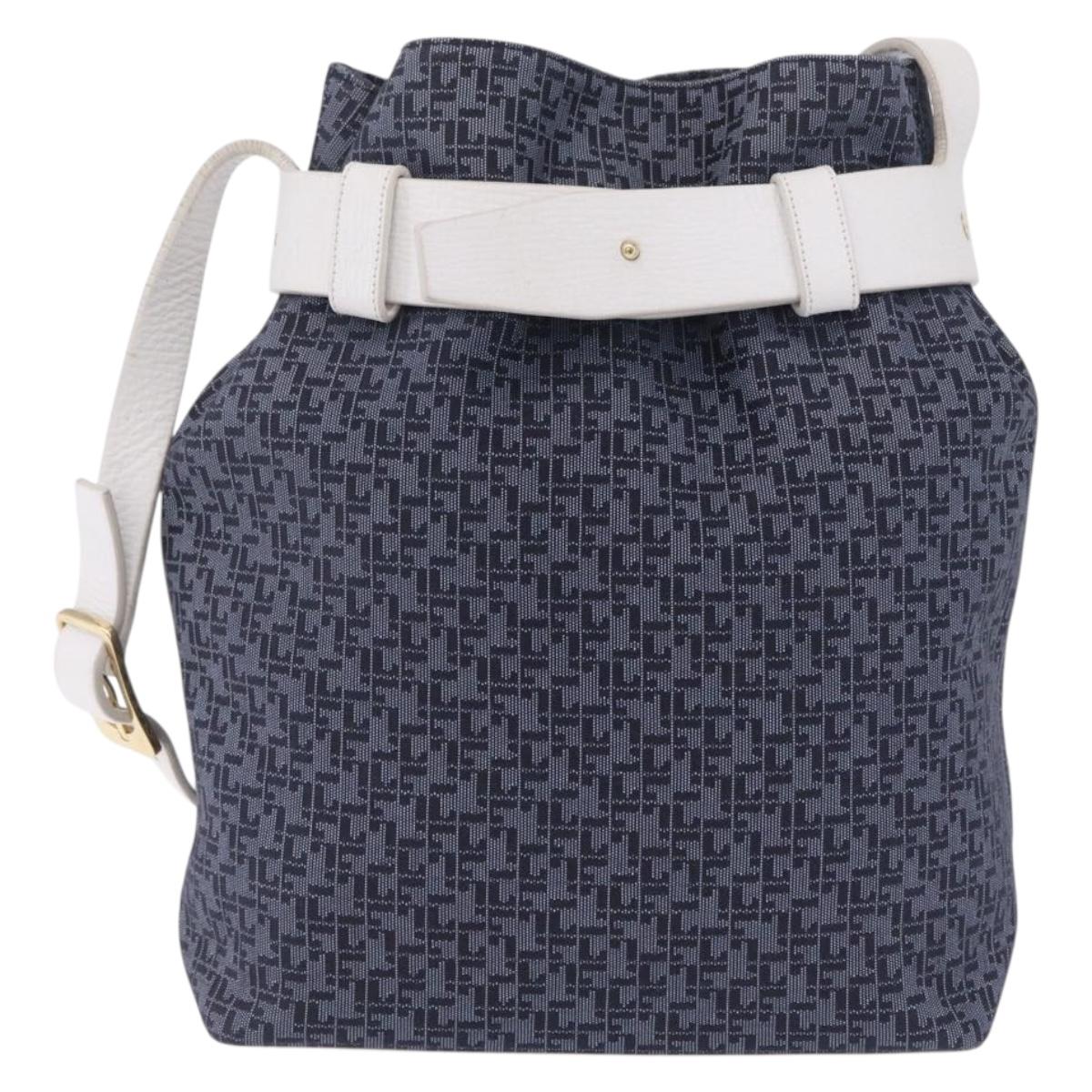 LOEWE Shoulder Bag Canvas Blue Gold Auth bs37397A