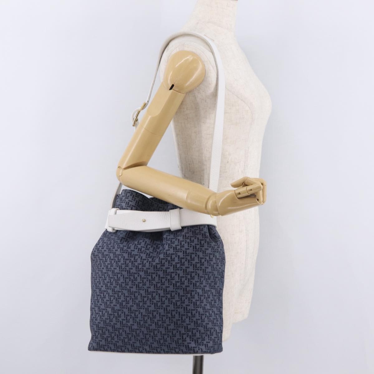 LOEWE Shoulder Bag Canvas Blue Gold Auth bs37397A