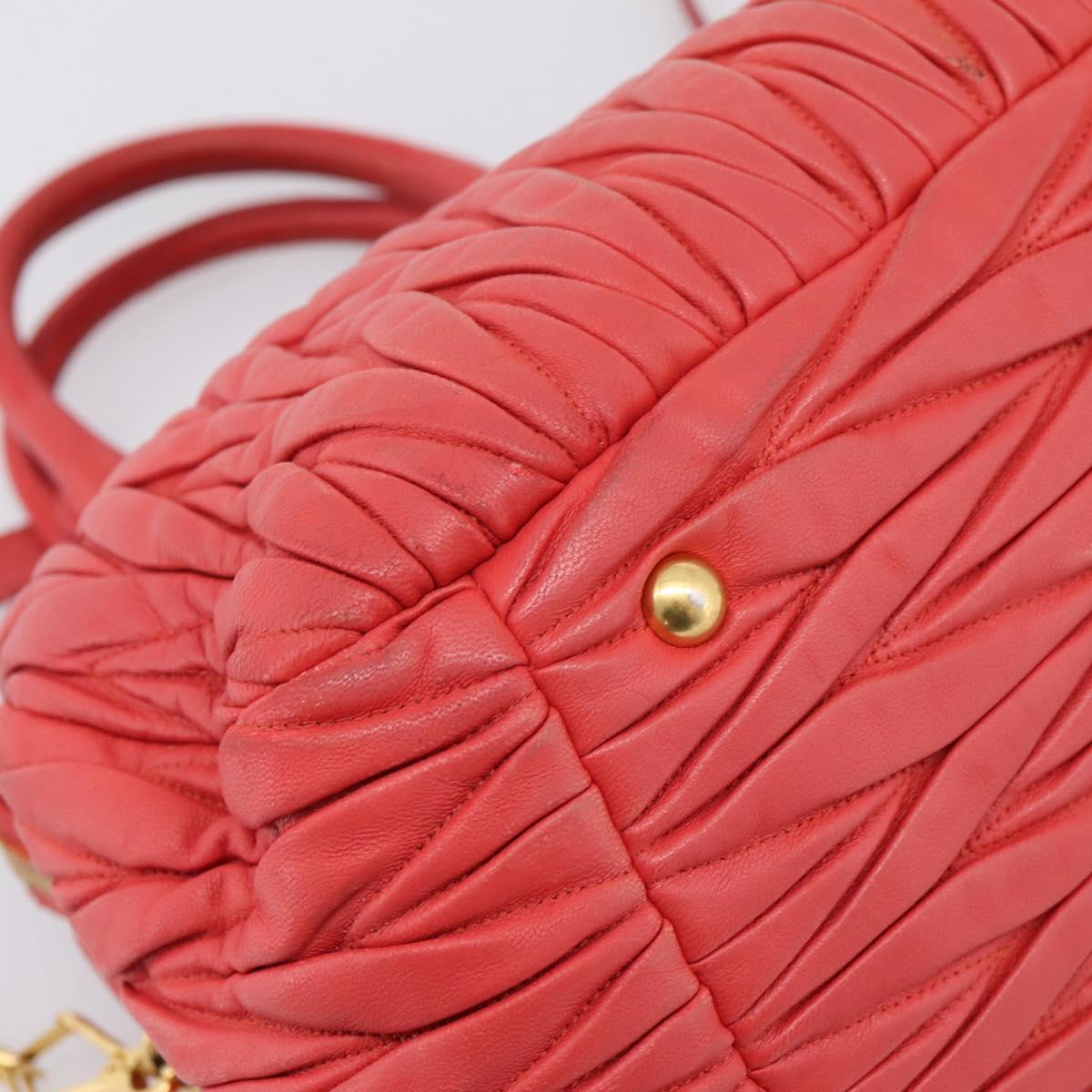 Miu Miu Matelasse Hand Bag Leather 2way Red Gold Auth bs37398