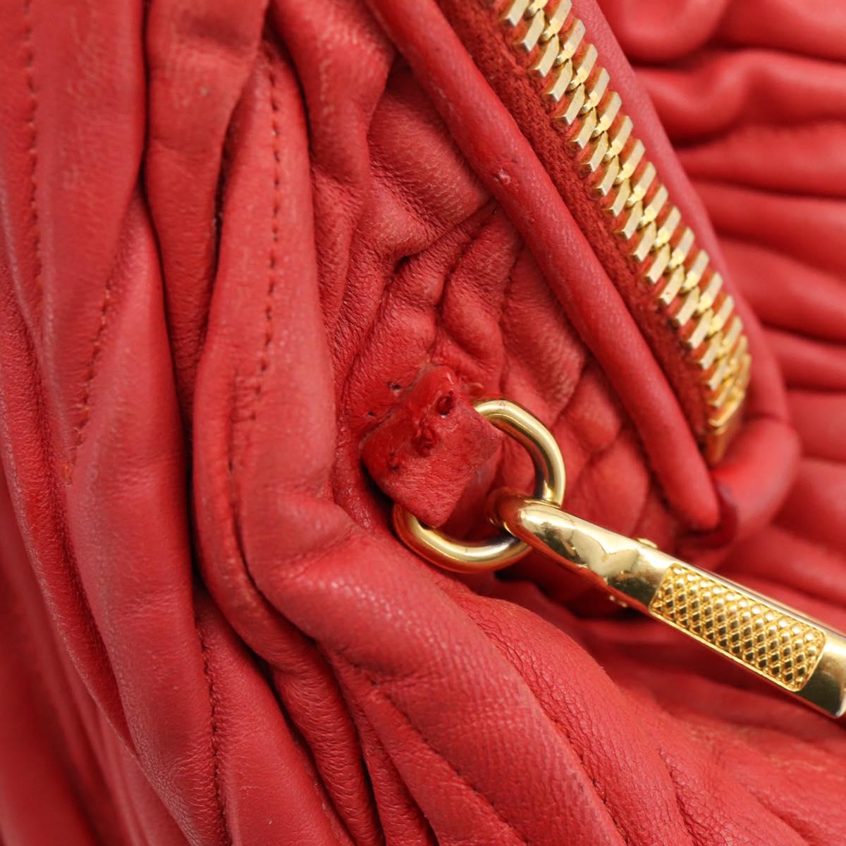 Miu Miu Matelasse Hand Bag Leather 2way Red Gold Auth bs37398