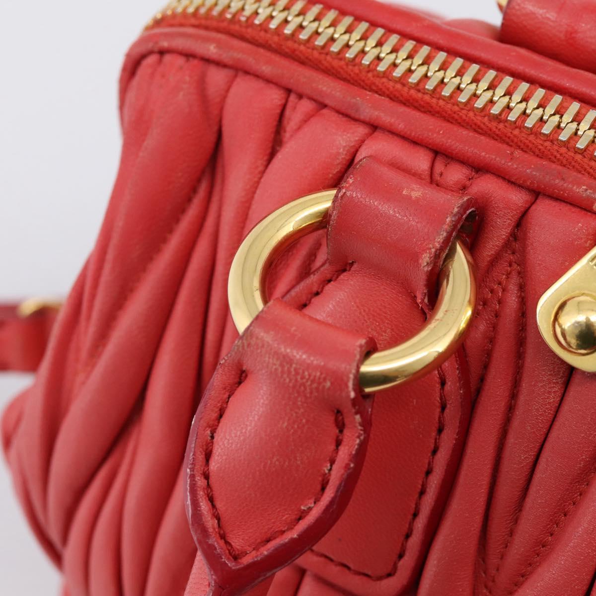 Miu Miu Matelasse Hand Bag Leather 2way Red Gold Auth bs37398