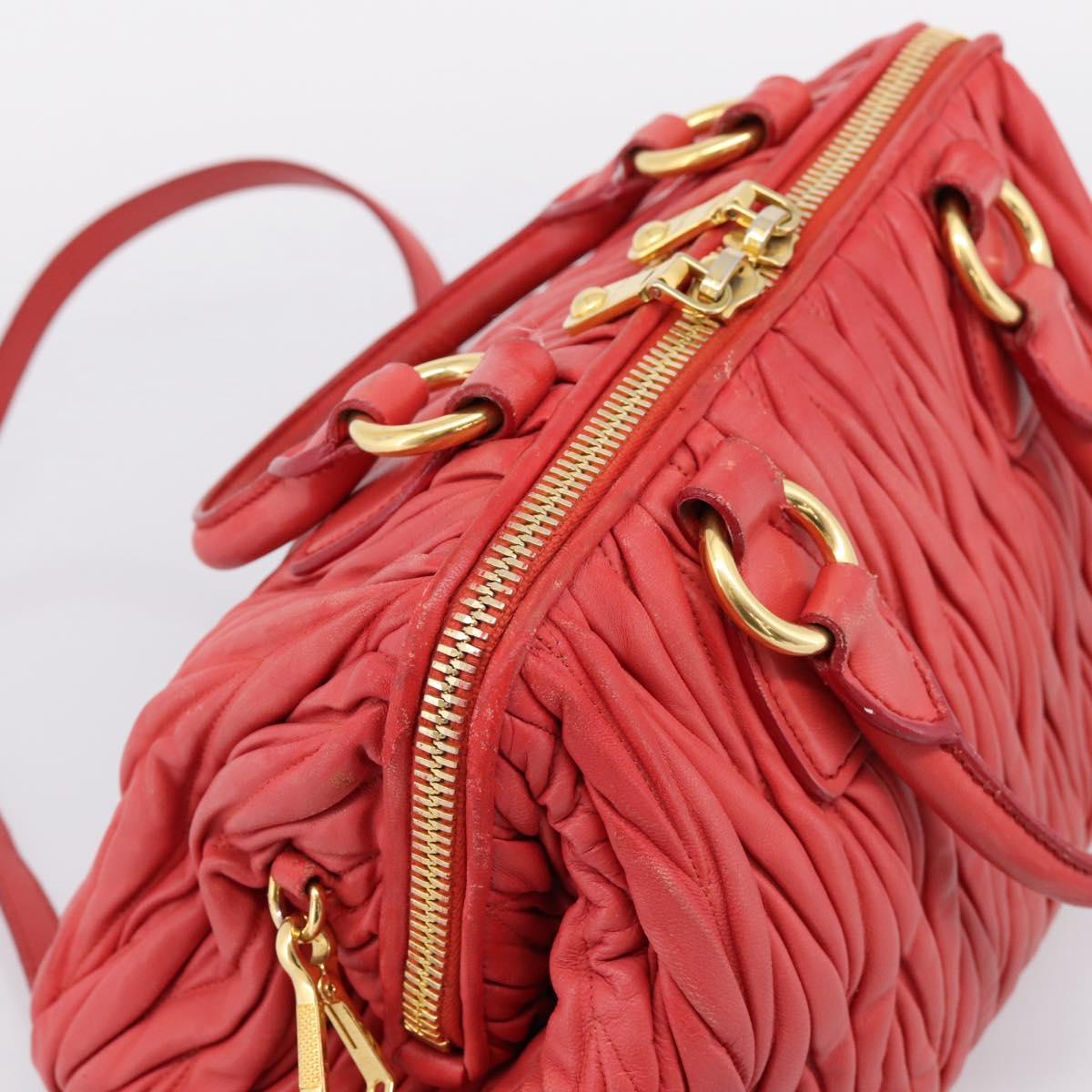 Miu Miu Matelasse Hand Bag Leather 2way Red Gold Auth bs37398