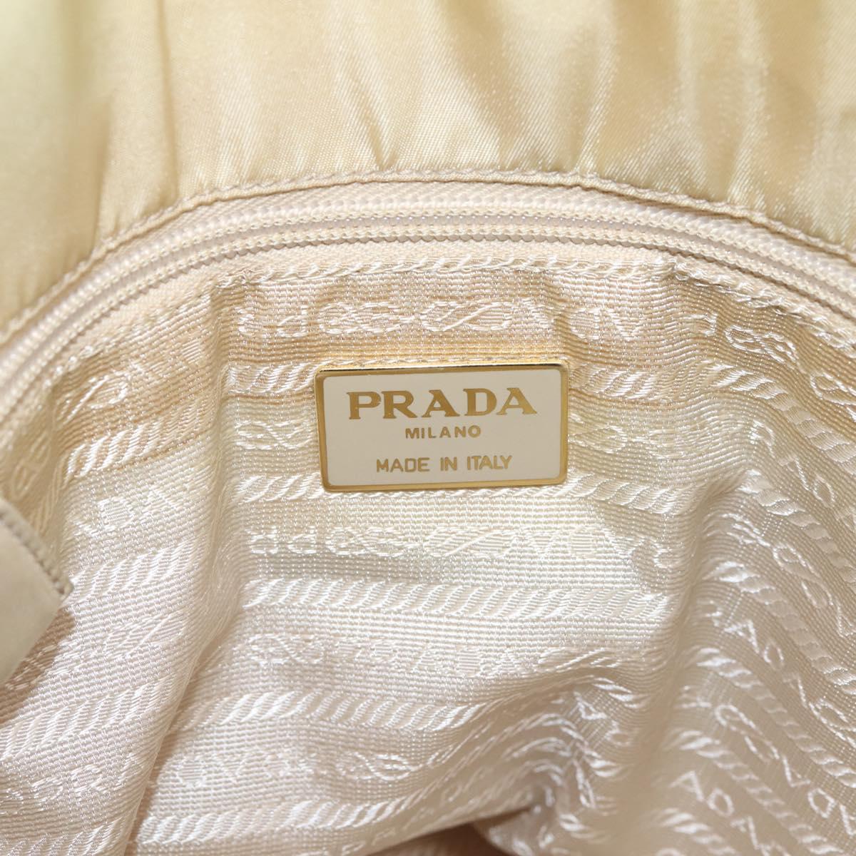 PRADA Chain Tote Bag Leather Beige Gold Auth bs37400