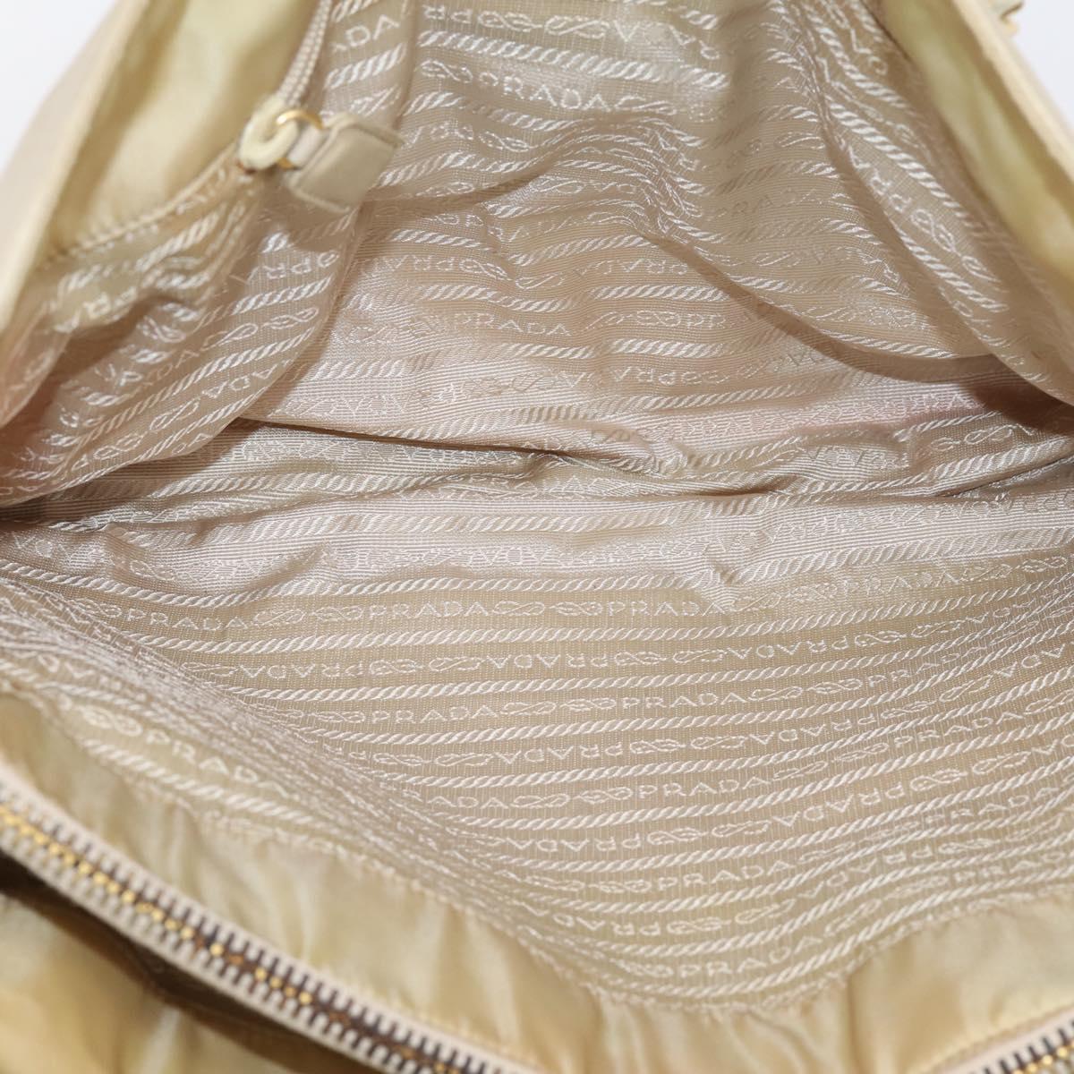PRADA Chain Tote Bag Leather Beige Gold Auth bs37400