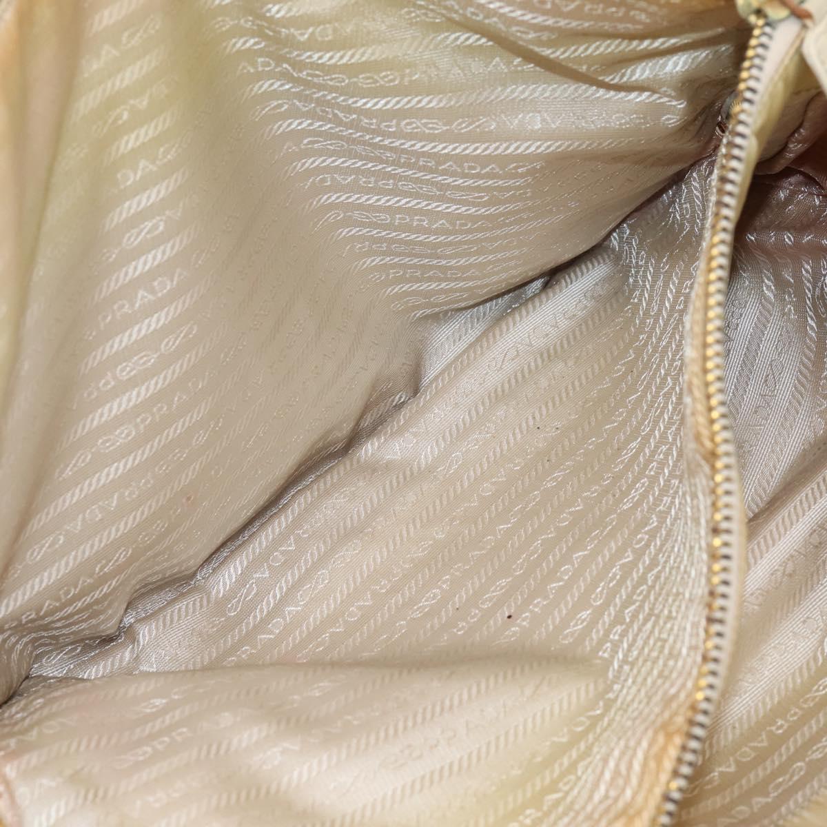 PRADA Chain Tote Bag Leather Beige Gold Auth bs37400