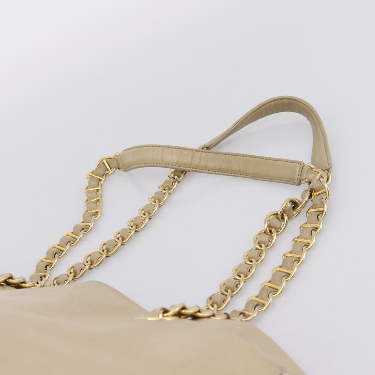 PRADA Chain Tote Bag Leather Beige Gold Auth bs37400