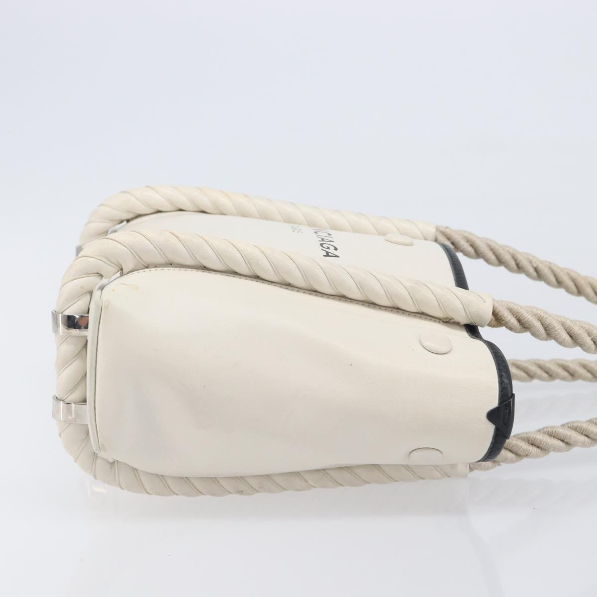 Balenciaga Rope Handle Navy Cabas Bag Leather 2way White 390346 Auth bs37408