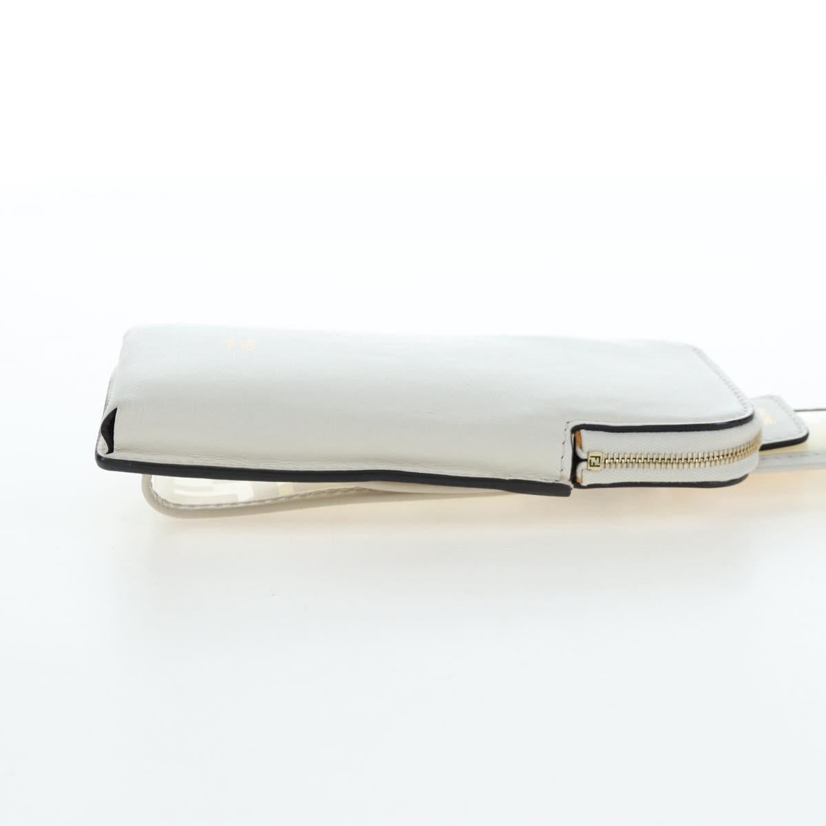 FENDI Strap You Shoulder Strap Leather 37"" White Gold Auth bs37411