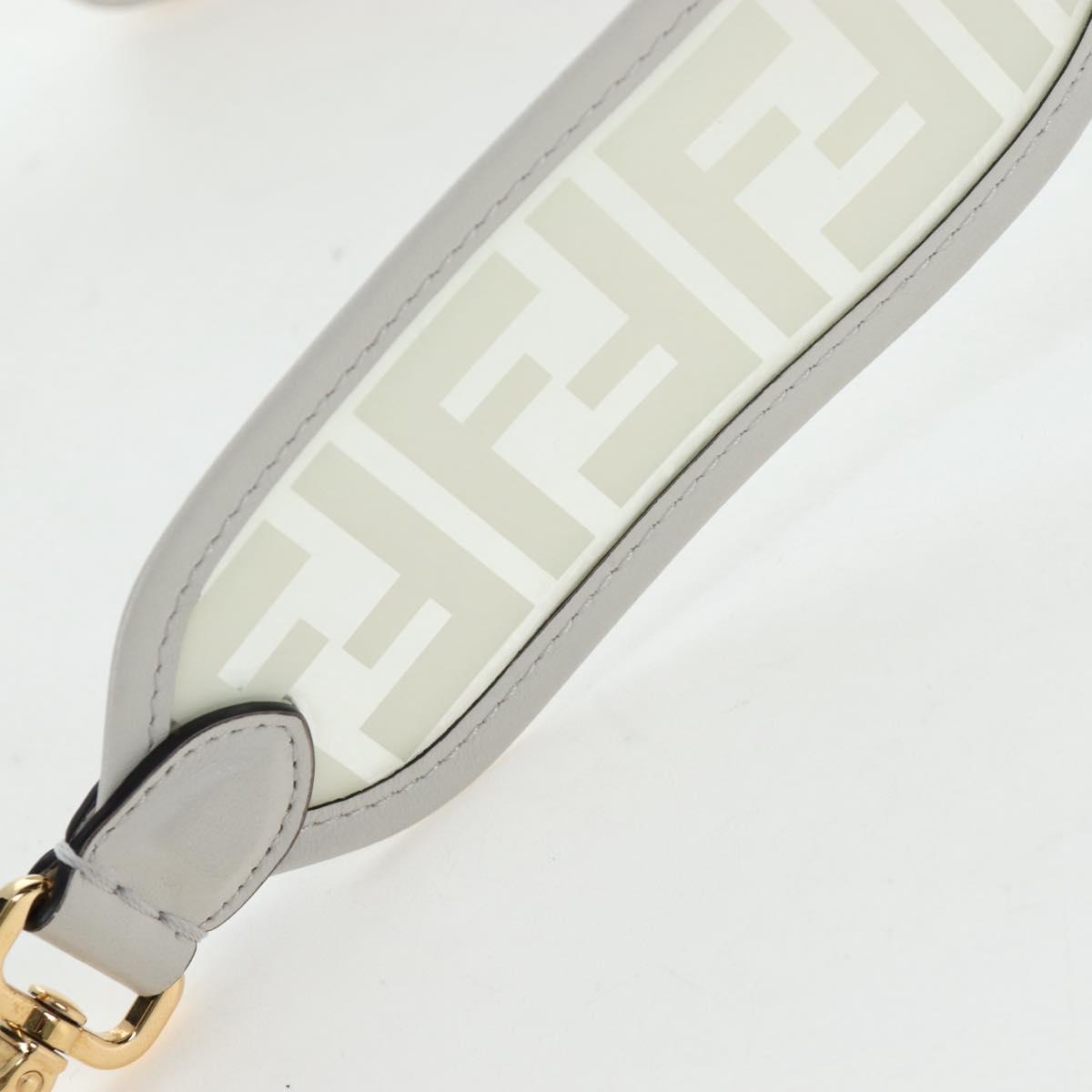 FENDI Strap You Shoulder Strap Leather 37"" White Gold Auth bs37411