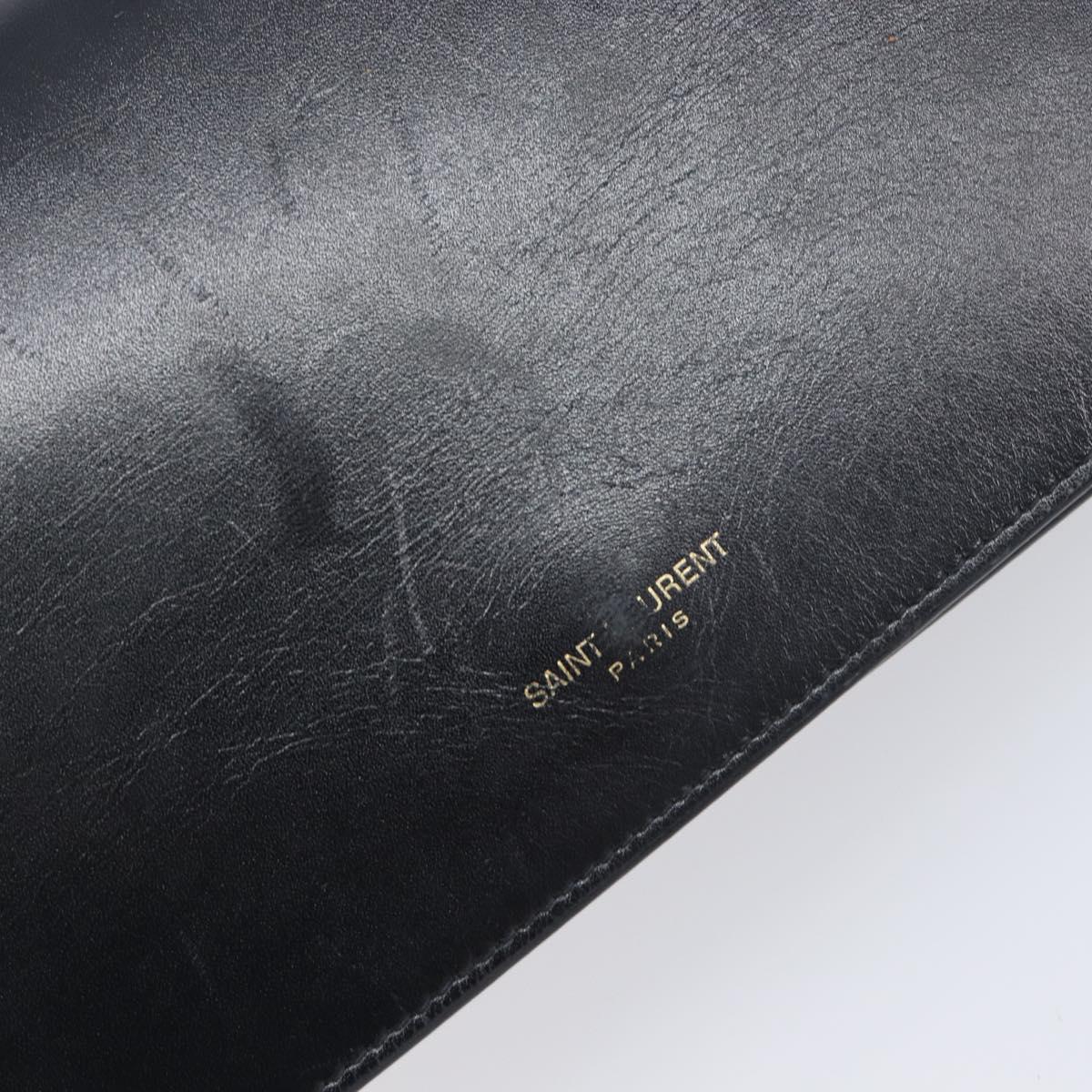 SAINT LAURENT Shoulder Bag Leather Black Gold Auth bs37414