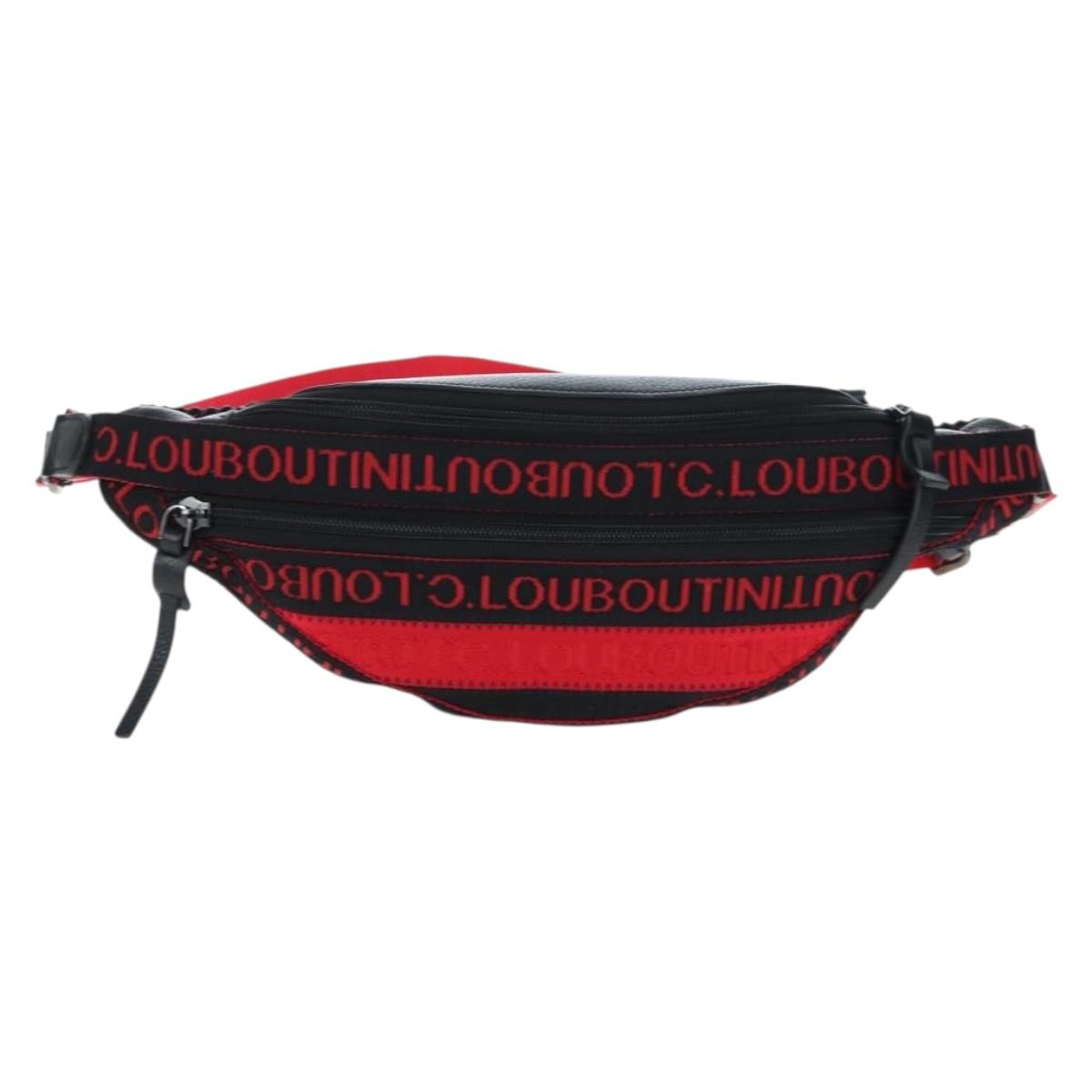 Christian Louboutin Waist Bag Canvas Black Silver Auth bs37415A