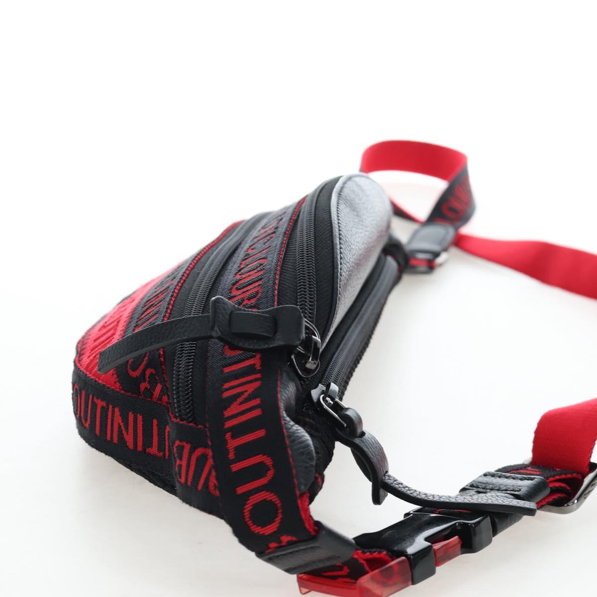 Christian Louboutin Waist Bag Canvas Black Silver Auth bs37415A
